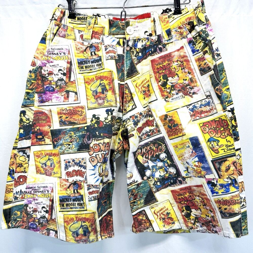 19 Twenty Eight Disney Mickey Donald Duck Comic Print Shorts Mens 32” 10” Inseam